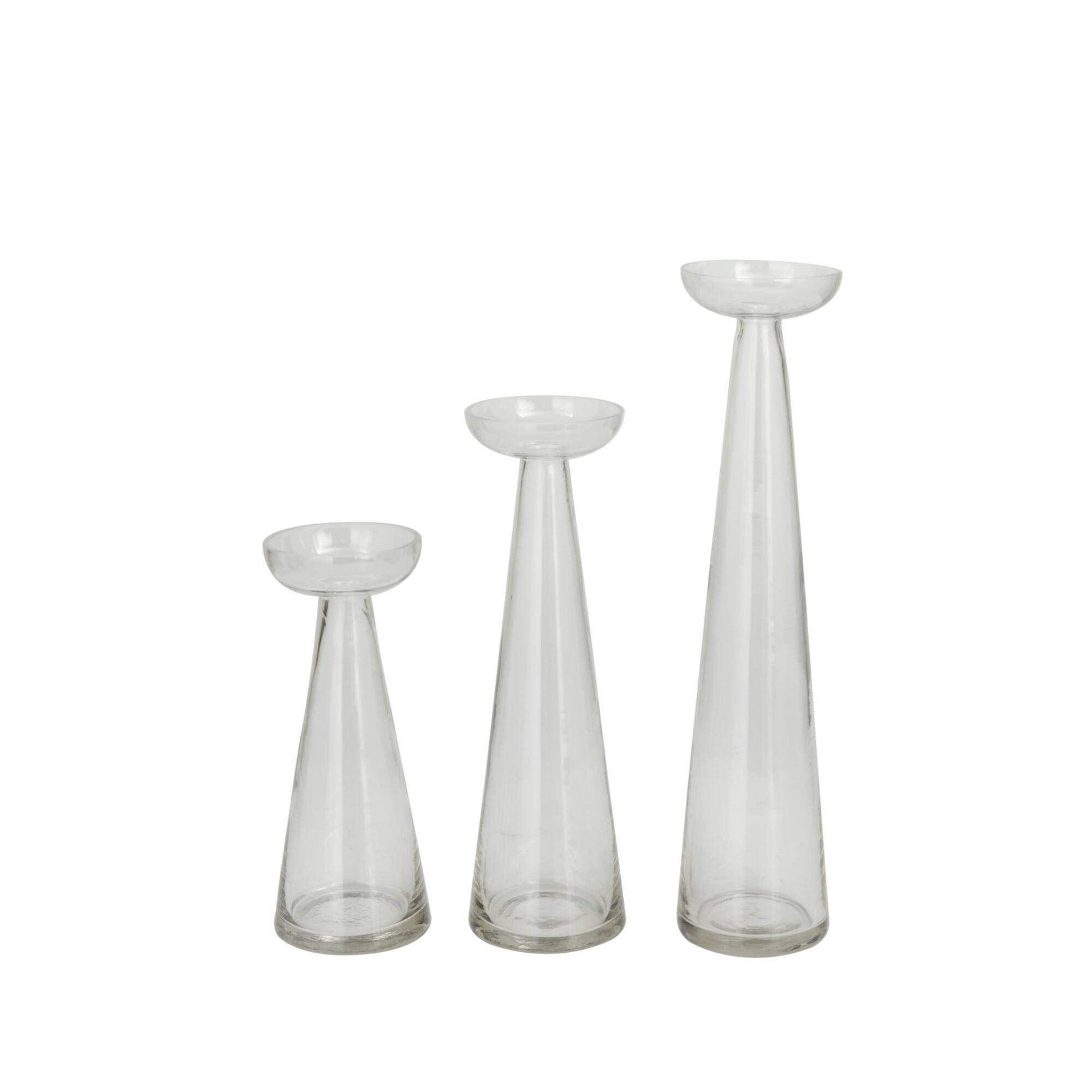 Set of 3 Clear Glass Contemporary Candle Holder, 3" x 3" x 3"